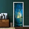 2 pcs / conjunto adesivos de portão adesivos DIY mural quarto casa decoração poster pvc 3d surf impermeável imitação 3d porta adesivo papel de parede decalque