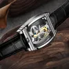 Montre-bracelets marques uniques Shenhua Transparent Troubillon Dial Geat en cuir Veille de cuir automatique Clock mécanique Relogie Masculi1297861