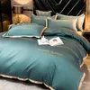 High-end quality Egyptian cotton bedding set embroidered satin light luxury 60S quilt cover duvet cover bed sheet pillowcases 201021