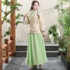 Women Chinese Tang Suit stage wear long Sleeve Top+Skirt ancient costume embroidered flower Hanfu asia elegant perfomance clothing