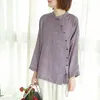 Johnature Chinese Style New Women Stand Shirts Button Seven Sleeve Autumn Blouses Solid Color Belt Women Vintage Shirts Top 201202