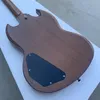 Aangepaste winkel Natuurlijke Walnut Brown SG Elektrische gitaar Rosewood Bingerboard Pearl Trapezoid Inlay Chrome Hardware1382931