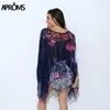 Boho Batwing Manga Chiffon Blusa Mulheres Casual Floral Impressão Solta Kimono Camisas Grande Tamanho Beach Túnica Tops Peplum Blusa Robe LJ200811