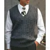 Moda Masculina WEPBEL Sólidos Casual Cor Slim-Fit Sweater Vest mangas V-neck Quente malha Vest Outono e Inverno