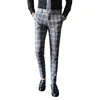 Mannen Jurk Broek Plaid Business Casual Slim Fit Enkellange Pantalon A Carreau Homme Klassieke Vintage Geruite Pak Broek Bruiloft