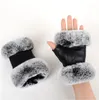 Outdoor autumn and winter women's sheepskin gloves Rex rabbit fur mouth half-cut computer typing foreign trade leather clothing mittens