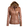 Manteaux en cuir gothique rosétiques Femmes Sweats Hood Hiver Automne Moto Veste Noir Vêtements De Vêtements de dessus Faux Cuir Pu Jacket Manteau Hot Lj201012