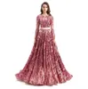 Hunter Green Sequin Applique Muslim Evening Dresses 2022 Rose gold Real Image Long Sleeve Sparkly Arabic Kaftan Caftan Prom Gowns