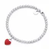 TIFF 925 ayar gümüş yuvarlak boncuk aşk kalp bayanlar high-end bilezik kolye seti, orijinal logo toptan mavi kalp şeklinde