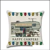 Kuddeväska sängkläder levererar hem textilier trädgård lyckliga campare linne kvadrat kasta kuddar er soffa kudde ers med dragkedja stängning dekorat