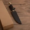 Coltello da caccia dritto di sopravvivenza di fascia alta D2 Lama con finitura satinata Manico in palissandro Coltelli da collezione a lama fissa con fodero in pelle