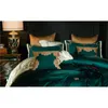 Green Red Luxury Gold Royal Embroidery 80S Egyptian cotton 4/7pcs Bedding Set Queen King Duvet Cover Bed sheet/Linen Pillowcases T200822