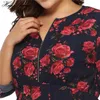 Abito estivo floreale rosa Donna Cerniera O Collo Manica a tre quarti Tunica casual Lunghezza al ginocchio Plus Size Mini abiti corti1