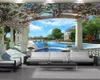 3D Peyzaj Duvar Kağıdı Havuz Bahçe Villa 3D Duvar Kağıdı Romantik Çiçek Dekoratif İpek 3D Duvar Duvar Kağıdı