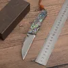 High End 7.5 "Damascus Zakmes Damascus Staal Blade Abalone shell Handvat EDC Zakmessen Gift Mes Met nylon Tas