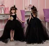 Tulle noir petites filles Pageant robes de soirée formelles 2021 salut bas bijou cou robes de demoiselle d'honneur 2020 enfants robes de première communion
