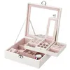 Storage Boxes Bins ZL0385 Square Jewelry Box With Lock Big Mirror Jewellery Organizer PU Leather Case Ring Earring Necklace Ear Stud Display Mother's Valentine Gift