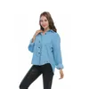 Autumn Poliéster / Spandex Cuello de giro largo Flote de manga corduroy Blue elegante Camisa de las mujeres Vestidos de mujer Ropa para mujer