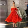 2022 Robes de bal rouge sur l'épaule tulle longueur de thé scintillant sur mesure une robe de bal de balle soirée de soirée Ocn formel vestido 403 403