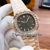 2022 ZXF 5711 Automatic Mechanical Mens Watch Iced Out T Diamond inlay Bezel Gray Texture Dial Rose Gold Case 316L Stainless Steel Bracelet AAA Watches Eternity