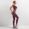 2PCS Naadloze Yoga-outfits voor dames Fitnessleggings Trainingskleding Korte mouw Crop Top Hoge taille Sportpakken Gymset Exer4984523