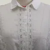 Siskakia Moda Camicia bianca Abito in raso con risvolto con bottoni Lanterna Manica lunga Pieghettato con orlo arricciato Abito longuette Elegante patchwork di pizzo Y0118