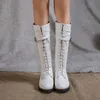 Large Size 43 Lace Up Knee High Boots Women Autumn Soft Leather Fashion White Square Heel Woman Shoes Winter Hot Sale1