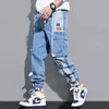 Top qualité Jeans pantalons Denim hommes Streetwear Hip Hop Cargo pantalon haute Wasit salopette G0104