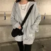 Новый дизайн Осень Дамы Повседневная Zip-Up Harajuku Толстовки Женщины Сыпучие Толстовка Корейский Streetwear Крупногабаритные с капюшоном плюс размер Верхняя одежда