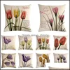 Cushion/Decorative Pillow Home Textiles & Garden 45Cm*45Cm Theme Flower Design Linen Cotton Case Sofa Cushion Er Character Pattern Square De