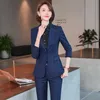 Wysokiej jakości Formalne Pant Suit Damskie Eleganckie S-4XL Office Lady Blue Blue Purple Classic Kurtka Blazer i spodnie 2 zestaw