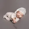 Nyfödd Romper Set Footed Nyfödd stickad Mohair Romper + Sleepy Hat 2pcs / Set Söt Babyfotografi Prop Jumpsuits M3202