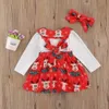 Noël Infant Baby Girls Deer Print manches longues Romper haut bretelles jupe bandeau ensemble soeur famille correspondant vêtements LJ201221