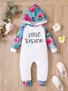 Baby Floral & Letter Graphic Raglan Sleeve Hooded Jumpsuit SHE