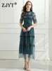 Runway moda verão luxo bordado malha vestido longo vestido elegante manga curta étnica vintage gaze festa vestidos senhora