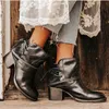 Mode Frauen Stiefeletten Leder Frühling Herbst Kurze Stiefel Für Damen Neue Ankunft Frau Vintage Schuhe Starke Ferse Verband 201102