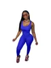 Designerstil 2023 Kvinnor Mode bodycon Jumpsuit U-ringad flerfärgad elastiska ärmlösa byxor Solid Slim Rompers jumpsuits