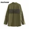 Aachoae Kobiety Tassel Rivet Stylowa Chic Jacket Batwing Z Długim Rękawem Streetwear Cienka Płaszcz Zwróć Kołnierz Pani Topy Jesień Wiosna 201023