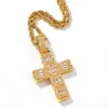 Hip Hop Vintage Bijoux WhiteGold Fill Croix Pendentif Chaîne En Acier Inoxydable Full Princess Cut Topaze Blanche CZ Diamant Femmes Hommes Collier Cadeau