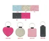 sublimation blank pu leather keychains heart round square rectangle key ring glitter hot transfer printing custom consumables HHA3448