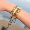 Nya 4PC / set Titanium Steel Roman Number Gold Crown Charms Macrame Pärlor Bangle Bracelet Braiding Fashion Mens Armband