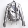 Kvinnor Punk Cool Style Jacket Short Pu Leather Coat Turndown Collar Silver Fler fickor och mer dragkedja plus size -jacka Outwear 201023