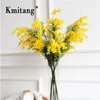 50 adet 57 cm Sahte Sarı Çiçek Şubesi Yapay Bitki Mimoza Plastik Yaprakları Küçük Pompon Stamen Yemek Masası Yatak Odası Dekor Için LJ200910