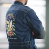 Madden Men's Retro Blazer Jacket Army Green and Blue Multi-pocket M65 Denim Jacket Men's Military Embroidered Denim Jacket 201127