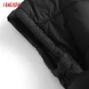 Tangada Kobiety Czarny Oversize Bez Rękawów Parkas z Slash Winter Kieszenie Kobiet Ciepłe Eleganckie Kurtka Płaszczowa 6D117 211220