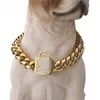 FML Collar para mascotas Collar de perro de acero inoxidable Chapado en oro Curb Cuban Chain Dog Training Walking Dog Collar para perros pequeños y grandes 201030