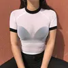 Damen-T-Shirt, Sommer, Baumwolle, T-Shirts, Tops, sexy T-Shirt, durchsichtig, transparentes Netz, kurzärmelig, durchsichtig, schlanke Kleidung, Rollkragenpullover