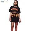 ZOOEFFBB 2 Pièce Ensemble Femmes Feu Flamme Imprimer Retour Voir À Travers Sexy Mesh Crop Top Mini Jupe Club Outfit Deux Pièce correspondant ensembles T200702