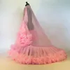 Moederschap Avondjurken Robe Illusion Tiered Ruches Roze Photoshoot Babyshower Bathrobe Maternity Kimono Party Verjaardag Jurk