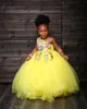 Yellow Lace 2020 Flower Girl Dresses One Shoulder Tulle Little Girl Wedding Dresses Vintage Communion Pageant Dresses Gowns F2184